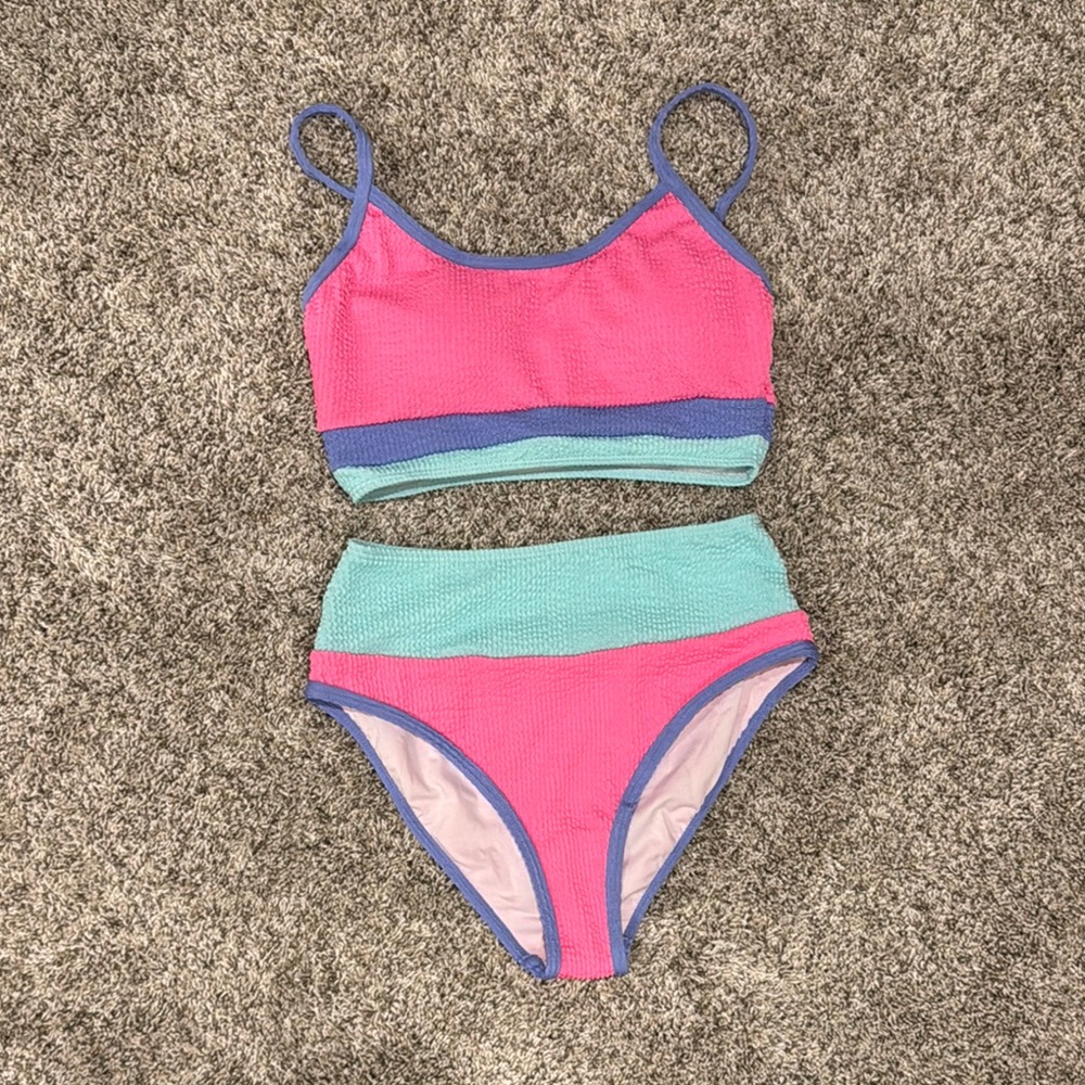 Pink Lily Colorblock Bikini Set S